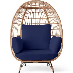 Best Choice Products Wicker Egg Chair Oversized Indoor Outdoor Patio Lounger w/ Steel Frame, 440lb Capacity Navy