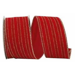 2.5" Glitter Stripe Velvet Ribbon: Red/Gold (10 Yards)