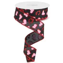 1.5" Heart Leopard Spots Ribbon: Black (10 Yard)