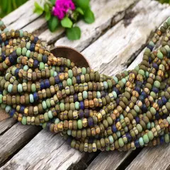 6/0 Aged Matte Rain Forest Striped Picasso Mix Seed Beads (20" Strand)