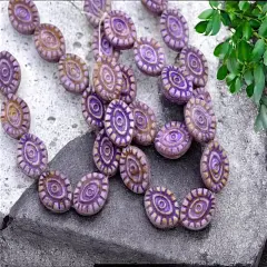 *10* 14x11mm Purple Washed Opaque Matte Purple Picasso Mystic Eye Beads