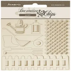 Stamperia Decorative Chips 5.5"X5.5"-Garden Tools