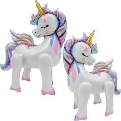 Self-Standing Unicorn Balloons for Birthday Decorations Rainbow Unicorn Party Supplies Unicorn Foil Balloon - 28 Inch, Pack of 2