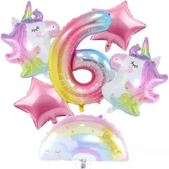 40 Inch Digital Crown Foil Number Balloons Gradient Color Digital Balloon Birthday Party Decoration Balloon,Unicorn Rainbow Birthday Balloons for Girls, 6th Birthday Party Supplies