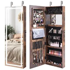Costway Door Wall Mount Touch Screen LED Light Mirrored Jewelry Cabinet Storage White/Coffee/Black