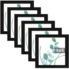 8x8 Picture Frame Black Set of 6, Display Pictures 8x8 Without Mat, Tabletop or Wall Mounting Photo Frame