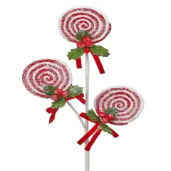 25" Lollipop with Pompom Holly Spray &ndash; Festive Christmas Floral Pick