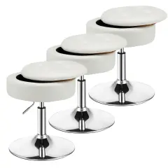Costway Set of 3 Adjustable&nbsp;Vanity Stool 360&deg; Swivel Storage Makeup Chair withTray White/Black/Pink