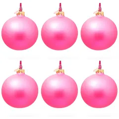 Set of 6 Solid Pink Glass Ball Christmas Ornaments 3.25 Inches