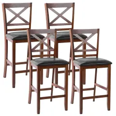 Costway Set of 4 Bar Stools 25'' Counter Height Chairs w/ PU Leather Seat Walnut