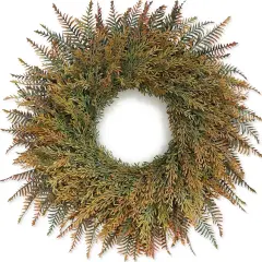 Artificial Fern Leaves and Faux Wheat Grass - Fall Wreath