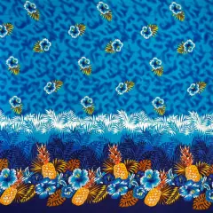 1 Yard Pineapple Hibiscus Ocean Tropical Leaves Fabric 100% Rayon, 36in L x 45in W Blue