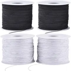 (2 Black+ 2 White) Stretchy String for Bracelets, 4 Rolls 1 mm