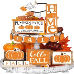 3 Pcs Fall Tiered Tray Decor Set - Autumn Harvest Wooden Sign (Pumpkin Style)
