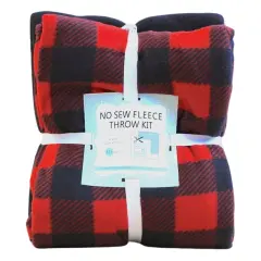 Buffalo Plaid Lumberjack Anti-Pill Premium No-Sew Throw Fleece Fabric Kit (50x60)