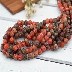 Mixed Red Pompeii Round Beads (24" Strand) Indonesian Glass Beads
