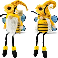 Spring Decorations for Home - Honey Bumble Bee Sunflower Plush Gnomes with Dangling Leg - Bee Decorations