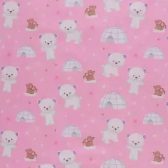Mook Fabrics Igloo Teddy Printed PUL Fabric [60 in. Wide] Pink - By The Yard