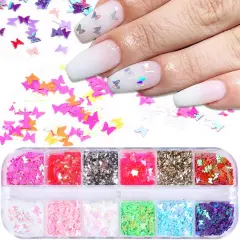 12 Colors Butterfly Glitter Nail Sequins Holographic 3D Nail Art Flakes