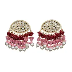 Indian Jhumka Earrings for Women - Large Indian Jhumki Ethnic Chandbali Earrings Faux Kundan & Pearl Beaded Bollywood Style Dangle Earring Jewelry for Bride | Birthday Gift for Her MAROON