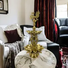 Large Peacock Brass Oil Tall Diya, Samai Diya, Diwali Decor, Brass Oil Diya Lamp, Altar Temple Decor, Brass Oil Lamp, Diya for Home Decor, Kathu Vilakku, Kerela Diya, Pooja Diya