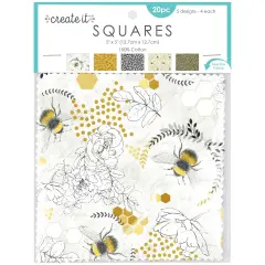 Fabric Squares Bee Prints 20 pc 5"x5" 4 ea of 5 designs 100% Cotton
