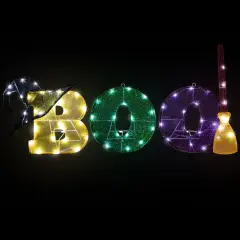 Northlight LED Lighted Tinsel BOO Outdoor Halloween Sign Decoration - 50" - Clear Lights Green