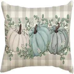 Buffalo Plaid Pumpkin Eucalyptus Leaves Throw Pillow Cover