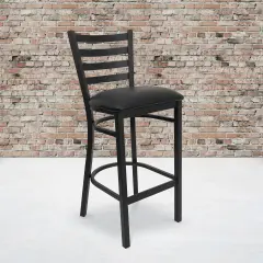 Emma and Oliver 2 Pack Ladder Back Metal Restaurant Barstool BlackVyl/BlackMetal