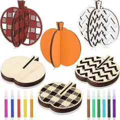 36 Pcs Fall Crafts Set 24 Wooden Pumpkin Cutouts