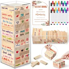 80 Pcs Wedding Guest Book Alternative Wooden Block Guest Book for Wedding Sign in Bridal Shower Decoration Wooden Block Bridal Shower Game for Sign in, Reception(Rustic)