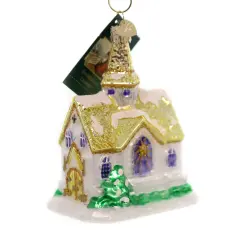 Old World Christmas 4.25 In Golden Cathedral Tree Ornament , Church Ornament White