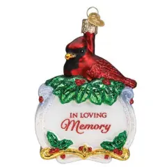 Old World Christmas 4.0 Inch Memorial Cardinal Tree Ornament , In Loving Memory Red