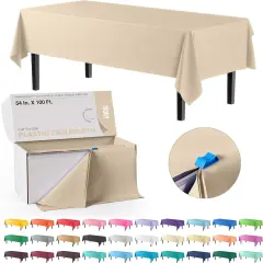 Exquisite Party Solids 54" x 100' Plastic Table Cover Roll with Slide Cutter &ndash; Cut-to-Size Dispenser Box &ndash; Makes Up to 36 Disposable 8' Rectangle Tablecloths Ivory