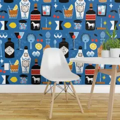 Peel & Stick Wallpaper 2FT Wide Retro Cocktails Bartending Novelty Mcm Midcentury Modern Spirits Bartender Olives Lemons Bar Cart Restaurant Kitchen Shot Glass Whiskey Gin Custom Removable Wallpaper by Spoonflower