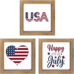 3pcs 4th Of July Wooden Patriotic Wall Decor with Frame (red white blue)
