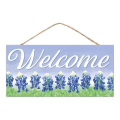 12" Wooden Sign: Welcome Bluebonnets Light Blue