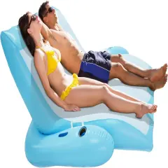 4E's Novelty 2 Person Inflatable Pool Recliner with Cup Holders &ndash; Reclining Pool Lounge Chair for Pool & Lake Relaxation