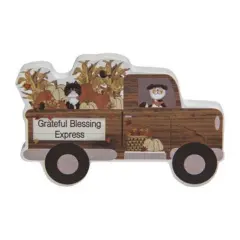 Brown Wooden Grateful Blessing Express Truck Sitter with Dog Cat and Harvest Design