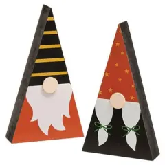 "Mr. & Mrs. Gnome Wooden Fall Decor &ndash; Hand-Painted Halloween Chunky Sitters Set of 2
