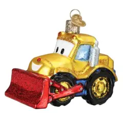 Old World Christmas 2.75 In Bright-Eyed Bulldozer Tree Ornament , Ornament Vehicle Child's Toy Yellow