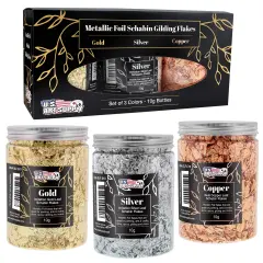 Metallic Foil Schabin Gilding Flakes (3 Pack), Imitation Copper, Silver & Gold 10 Gram Bottles - Metal Leaf Foil Flakes for Resin, Nails, Crafts, Painting, Jewelry, Slime