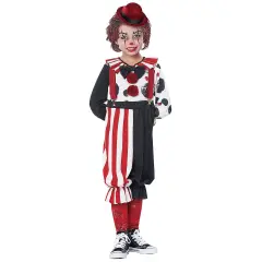 Kreepy Klown Kid Toddler Costume, Multi-Colored Jumper with Red Suspenders and Bowler Hat