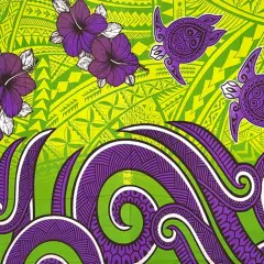 Hibiscus Turtles Waves Polyester Sarong 72" L x 45" W Lime