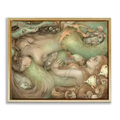 Stupell Industries Two Mermaids Underwater Framed Floater Canvas Wall Art Gold Floater Frame