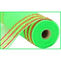 10.5" Drift Border Mesh Ribbon: Lime Green/Red (10 Yards)
