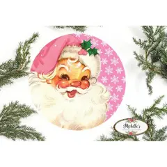 Pink Snowflakes Vintage Santa Christmas Sign