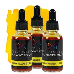 Artfinity Liquid Watercolor Paint 30 ml Bottle - 3 Pack, Primary Yellow - Vibrant Dye-Based Liquid Watercolor w/ Glass Pipette, Fast-Drying, Fine Art Paint for Calligraphy, Airbrushing & Traditional Art