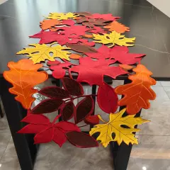 Embroidery Maple Pattern Table Runner,14" X 34" Red Orange