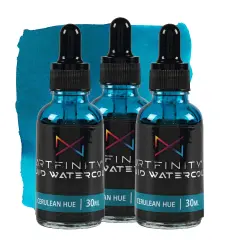 Artfinity Liquid Watercolor Paint 30 ml Bottle - 3 Pack, Cerulean Hue - Vibrant Dye-Based Liquid Watercolor w/ Glass Pipette, Fast-Drying, Fine Art Paint for Calligraphy, Airbrushing & Traditional Art